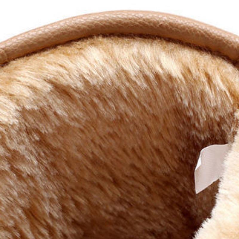 Leather Mid-calf Boots Fluffy Non-slip Waterproof Platform Boots for Women Shoes  Winter Shoes Keep Warm Snow Boots Female