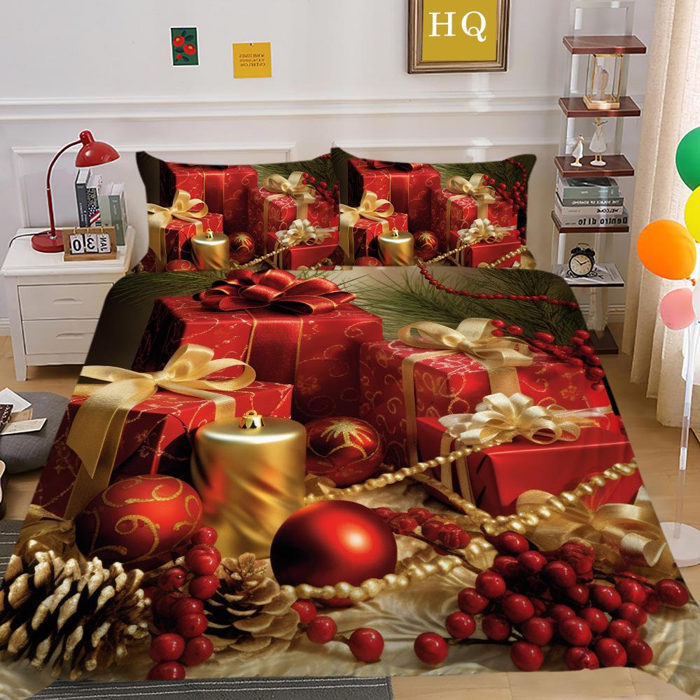 Christmas Digital Printing 3D Printing Polyester Pillowcase Quilt Cover Two or Three-piece Set Is Available