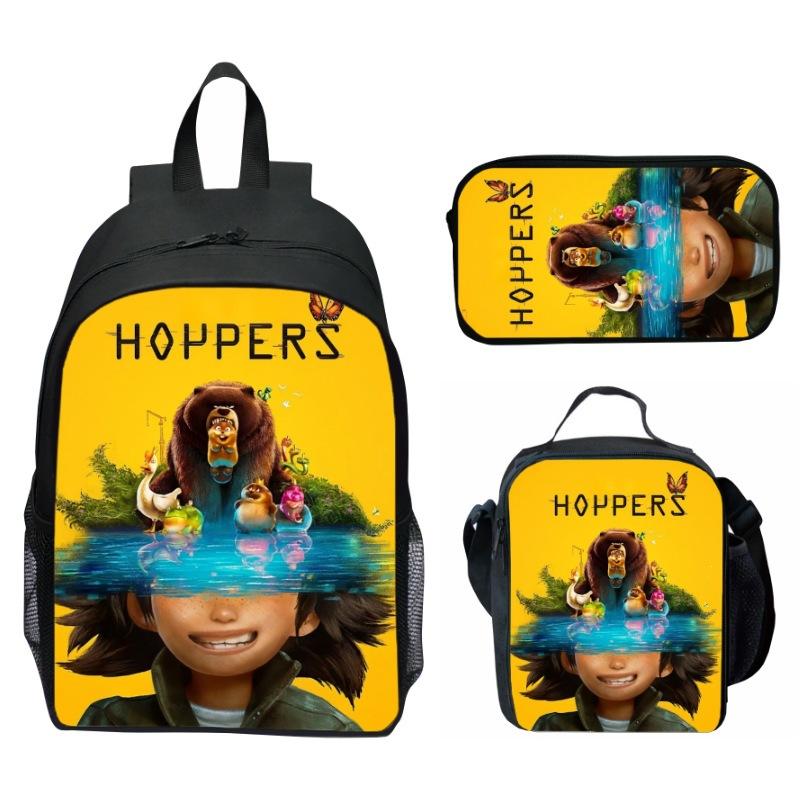 Hoppers Biber Metamorphose Druck 3-teiliges Set Schulrucksack Brottasche Federmäppchen Cartoon Schüler Set