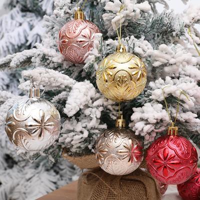 6Pcs/box 6cm Christmas Tree Hanging Ball Embossed DIY Xmas Tree Hanging Pendants Electroplated Christmas Ball Ornament New Year