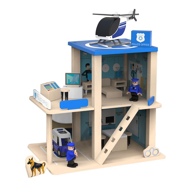 Wooden Train Track Accessories Children's Inertial Hand Sliding Toy Car Track Lift Police Fire Compatible Wood Track Gift PD84