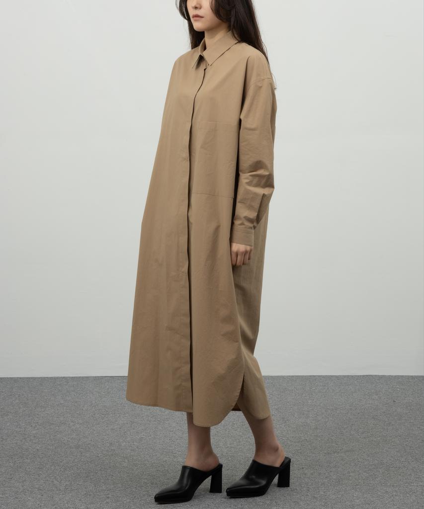 RAW TO RAW Wrd050 Fine Cotton Oversized Shirt Dress (Wood)