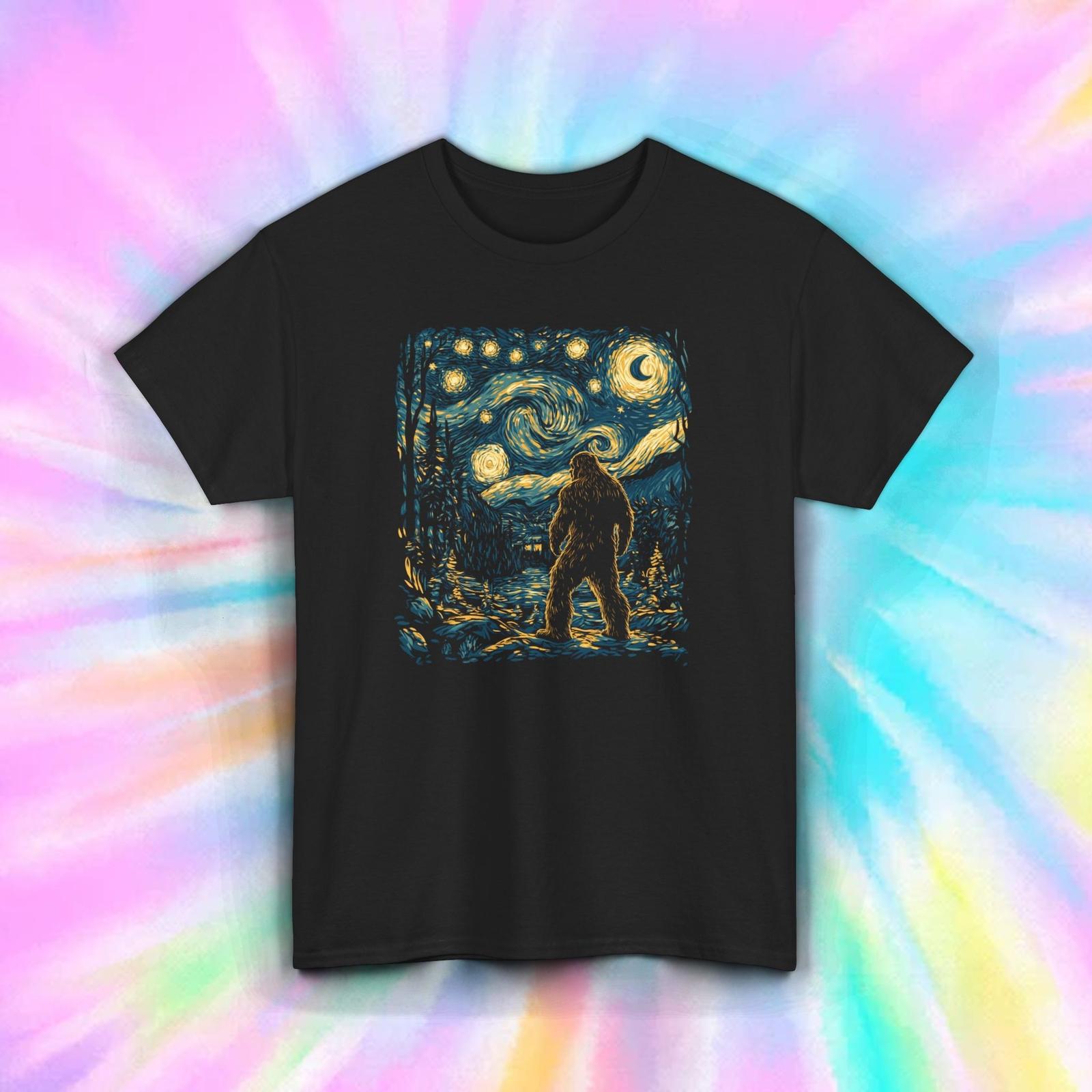 Bigfoot Starry Night Forest Hiking Camping Sasquatch Shirt S-5XL S