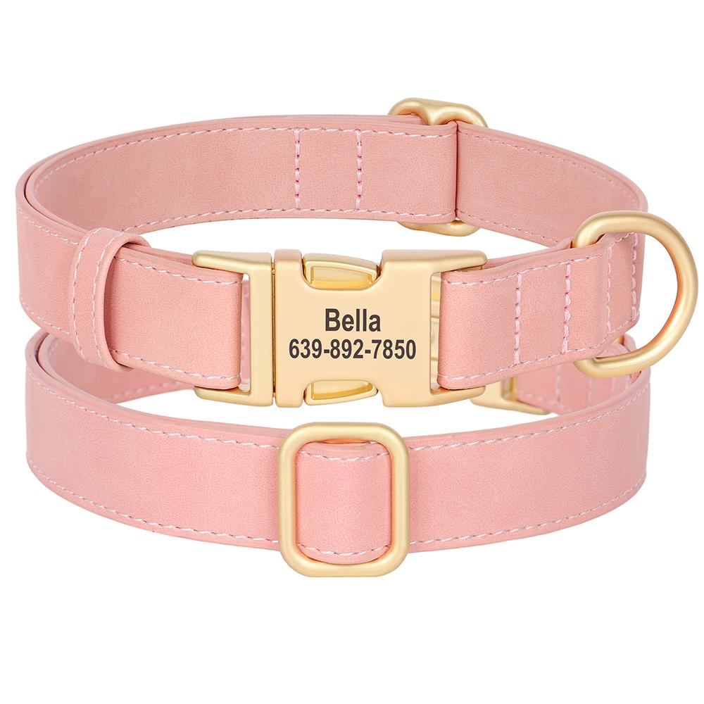 Personalized Dog Collar PU Leather Dog Collars Free Custom Metal Buckle Pet Necklace for Small Medium Large Dogs Pitbull Bulldog
