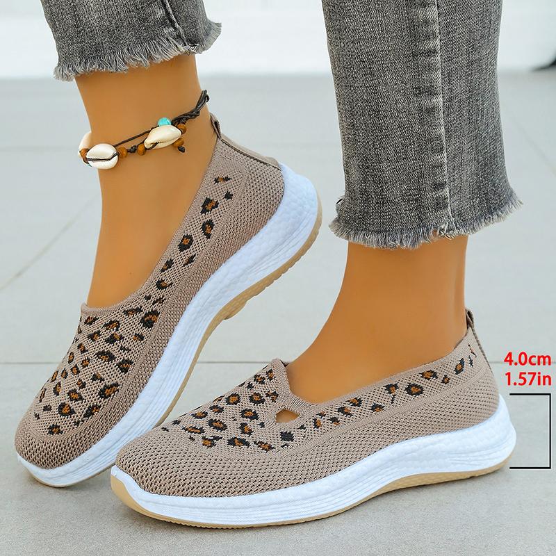 Fashion Fashion Hollow Leopard Print Flats Women Spring Summer Breathable Mesh Platform Sneakers Woman Non Slip Thick Sole Loafers Shoes
