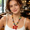 Exaggerated Floral Beaded Necklace with Vibrant Color Rope – Elegant and Fashionable Design