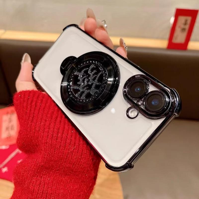 Applicable To Apple 16pro Rotating New Year's Hair Stand Mobile Case IPhone 15 Magnetic 14 Four Corner Anti Fall TPU Case