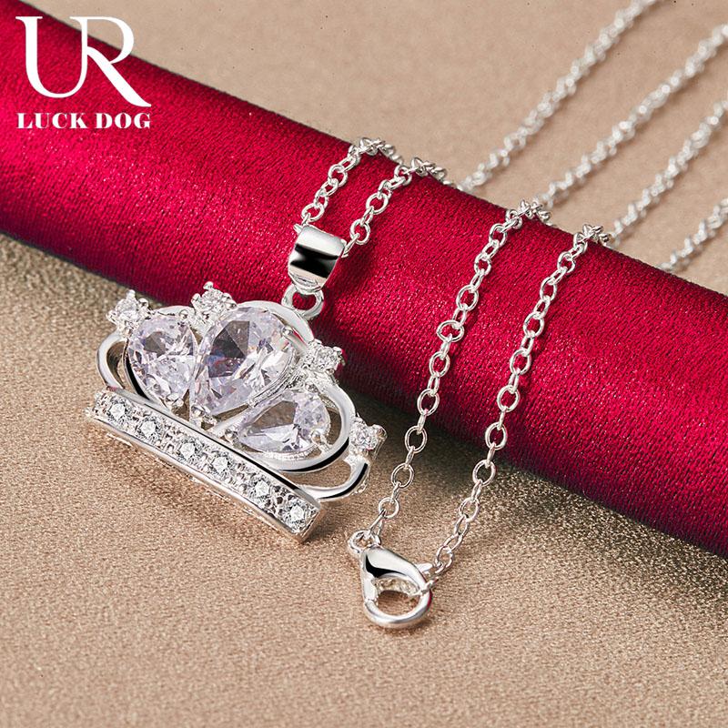 925 Sterling Silver Crown Zircon Pendant Necklace Fashionable Wedding Jewelry