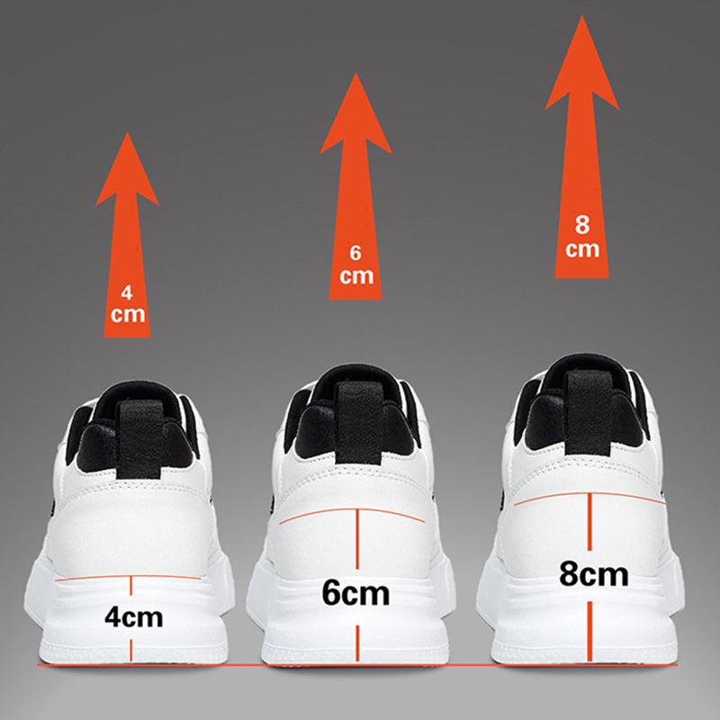 New Men's Casual Shoes Leather Simple Black White Sneakers Fashion Breathable Sneakers 4/6/8cm Invisible Height Increasing Shoes