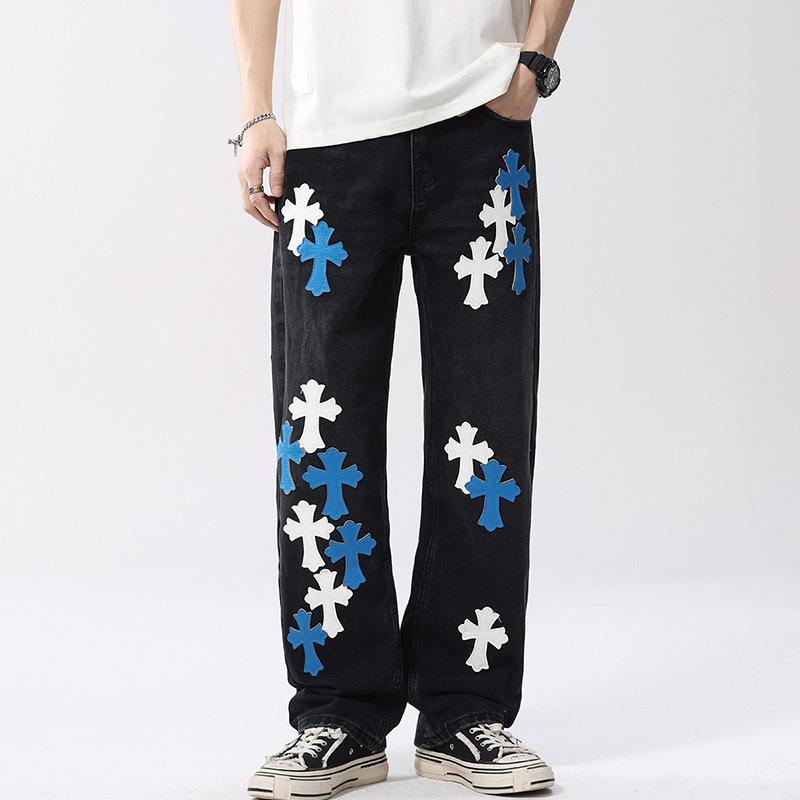 

Весна и Лето Американский Хай-стрит Кросс Джинсы Мужские Свободные Прямые Широкие Брюки 3XL чёрный