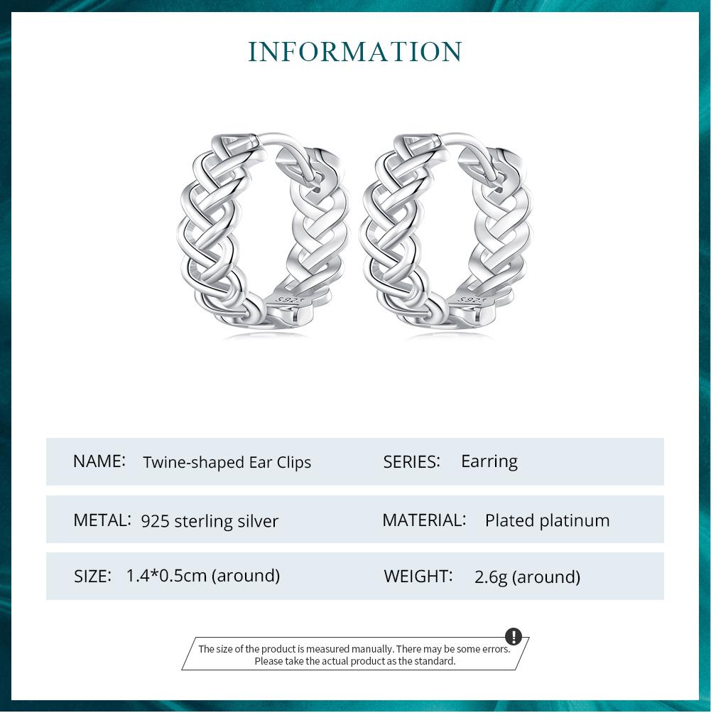 Bamoer 925 Silver Hollowed-out Pattern Ear Buckles InterWeave Twisted Hoop Earrings for Women Fashion Fine Jewelry