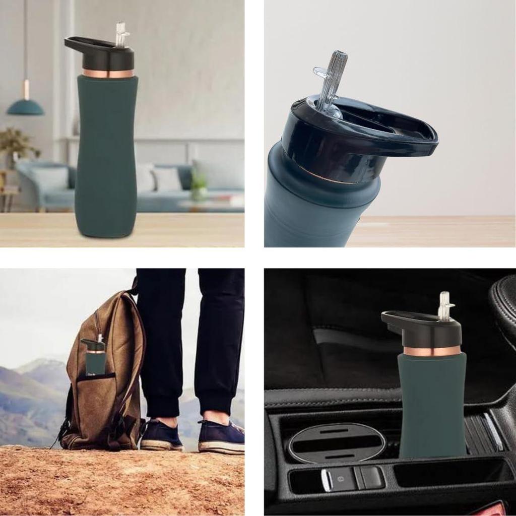 Wasserflasche aus reinem Kupfer (1 Liter) Auslaufsichere Tamba-Flaschen Authentisch Langlebig Sportlich Grün