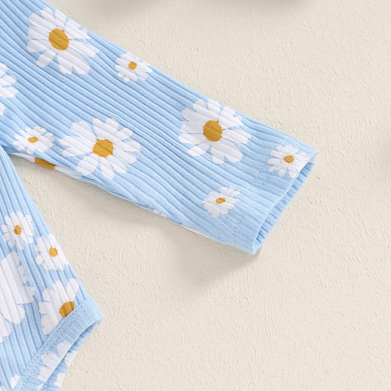 Citgeett Autumn Infant Baby Girl Fall Outfit Daisy Print Long Sleeve Romper Pants Headband Clothes Set