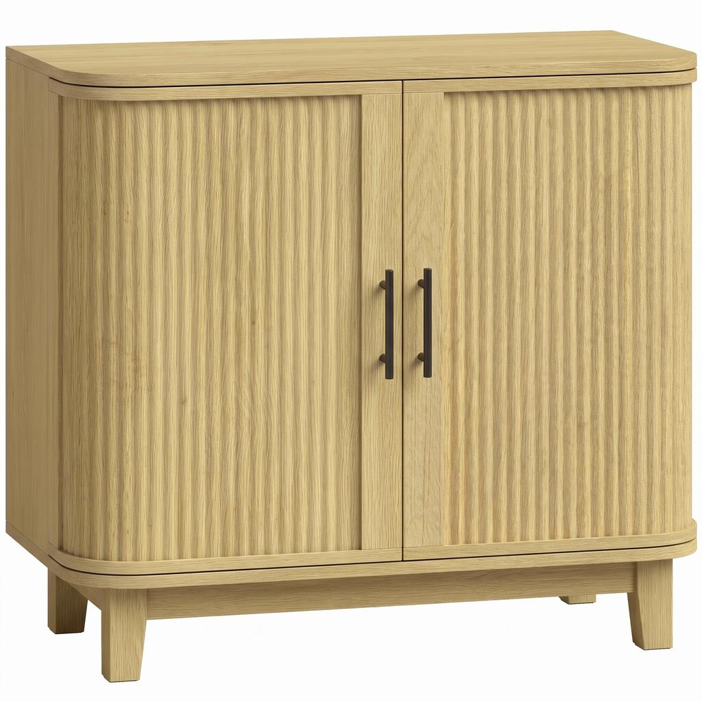 80cm Sideboard Buffet Cabinet, Storage Cabinet with 2 Curved Doors, Adjustable Shelf and Legs for Dining Room, Oak