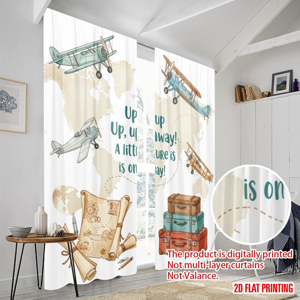 2pcs 2D Flat Printing Window Curtains Up Up Away Adventure Awaits Fabric Without Electricity Festive Curtains Perfect for Yard &