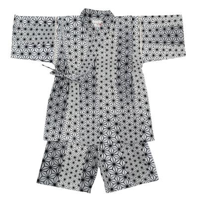Jinbei Set and Made with Japanese Hemp Leaf 130cm Boys' (Top Bottoms) Fabric, 100% Cotton, Pattern, Black,