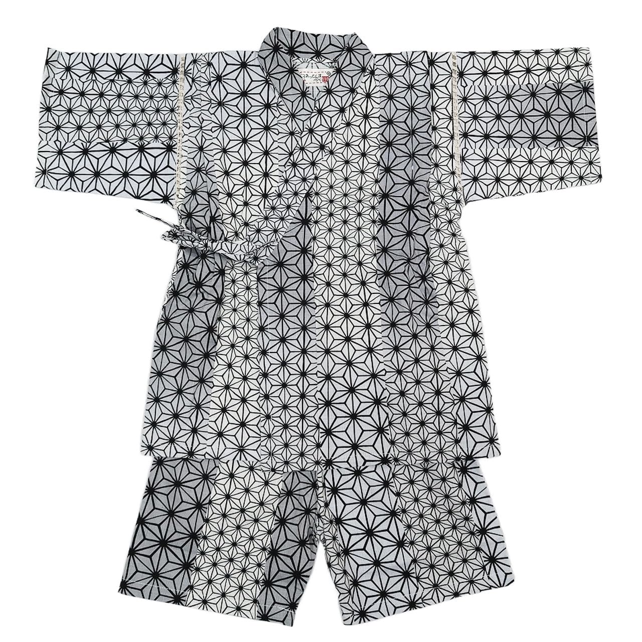 

Jinbei Set and Made with Japanese Hemp Leaf 130cm Boys (Top Bottoms) Fabric, 100% Cotton, Pattern, Black, чёрный