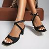 Fashion Elegant Woman Heeled Shoes 2025 Ankle Buckle Strap Women's Sandals Fashion Dress Sandals Women Square Toe Plus Size Chunky Heels