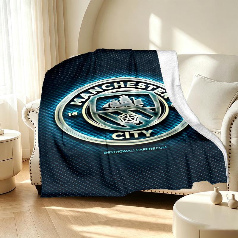 Manchester City FC Pattern Blanket for Home Decoration, Bed, Sofa, Car Travel, Camping, Suitable for All Seasons, Birthday Christmas Gift