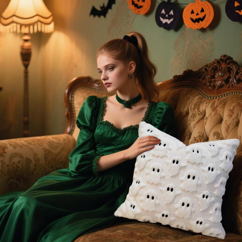 Halloween Pillow Covers 45x45cm Ghost Plush Pillowcase Soft Decor for Sofa Couch Bed Living Room Home Halloween Party Decoration