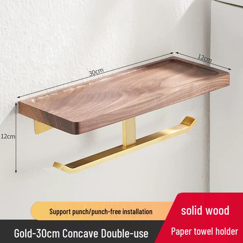 Black Walnut Wood Toilet Paper Holder with Storage Rack - Wall-Mounted Tissue Dispenser for Bathroom and Hotel Use