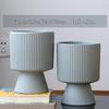 Nordic Ceramic Flower Pot with Tray - High-Footed Vertical Stripes for Indoor/ Balcony, Ideal for Pothos and Orchids.