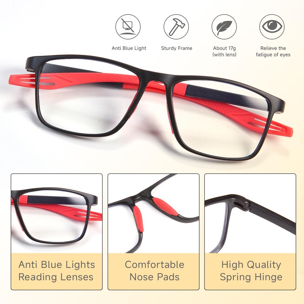 3pcs Blue Light Blocking Reading Glasses Flexible Frame Unisex Sport & Reading Friendly +1.0 to +3.0 Magnification