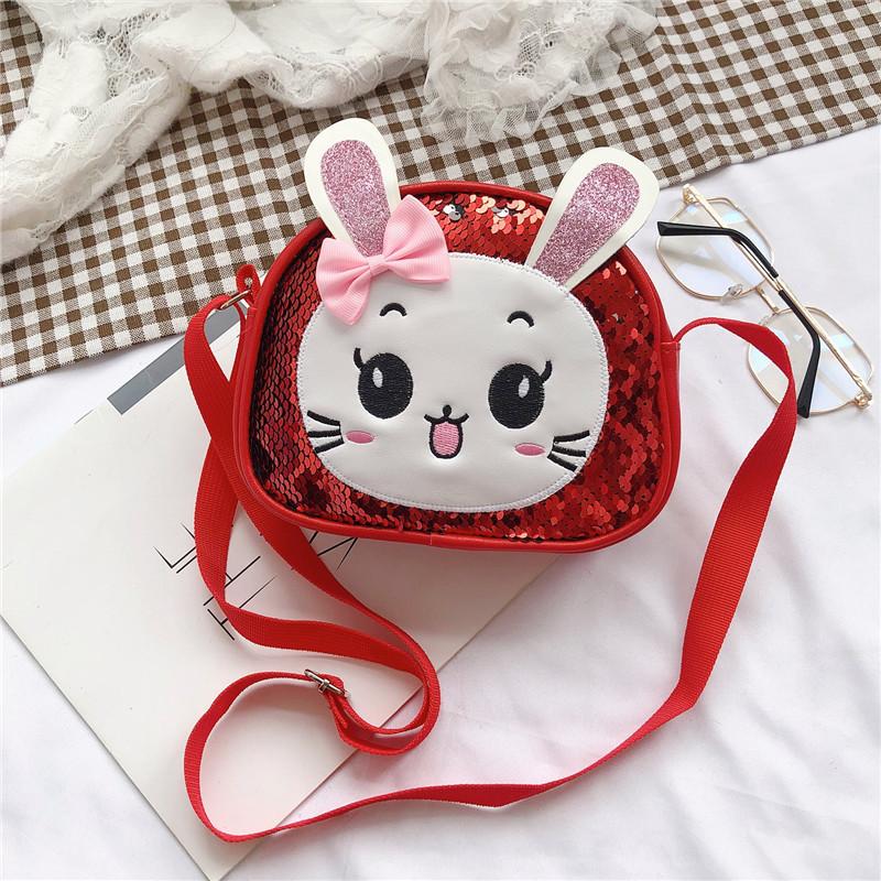 Adorable Cartoon Sequin Bunny Shoulder Bag For Girls Breathable And Durable красный