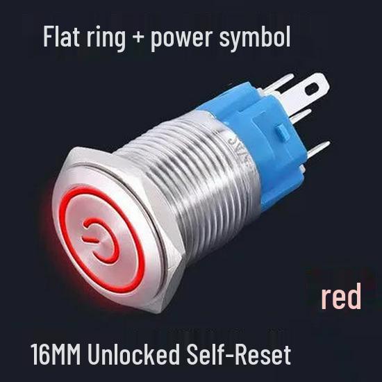 16MM Waterproof Metal Push Button Switch, Non-locking, Self-resetting, with Power Indicator Light, Compatible with 12V/24V Systems