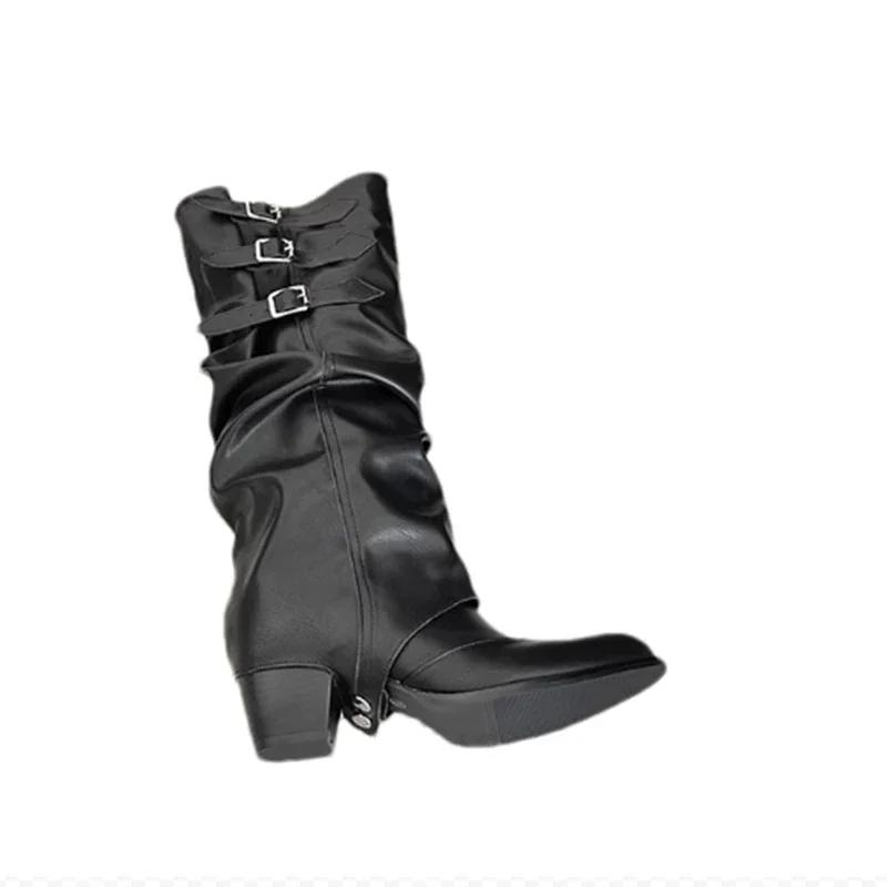 Fashion Women Knee High Boots Mid Heels Fashion Shoes Chunky 2025 Winter Designer New Chelsea Boots Walking Trend Pumps Mujer Zapatos