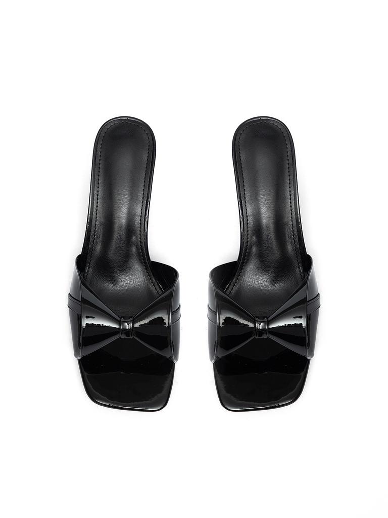 Viereckiger Kopf Feenwind Schleife Perle sanft dicker Absatz Französische Sandalen dicker Absatz Obermaterial Gummi