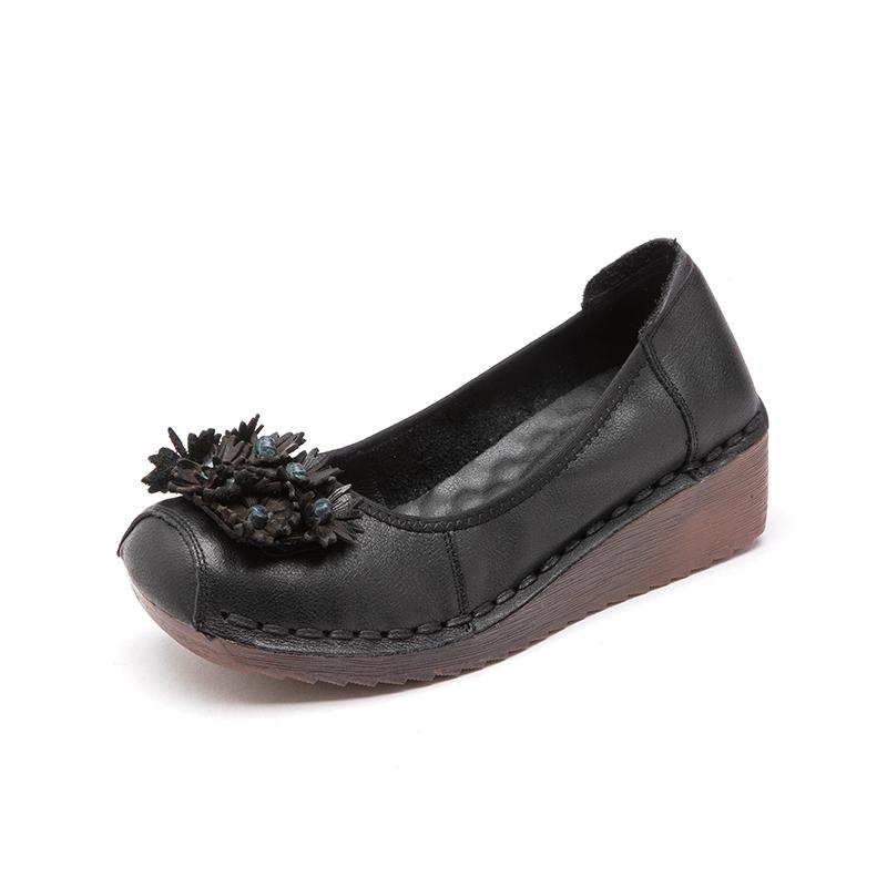 Neue 2025 Frühjahrsschuhe Wedge Flats Damen Echtleder Loafers Damen Retro Boho Slipper Fahrschuhe Frau Luxus Mokassins