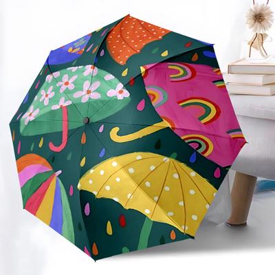 1pc Umbrellas Raindrops Automatic Folding Umbrella   Compact 8 Rib Design, Durable Plastic & Iron, Lightweight for Outdoor Daily Use