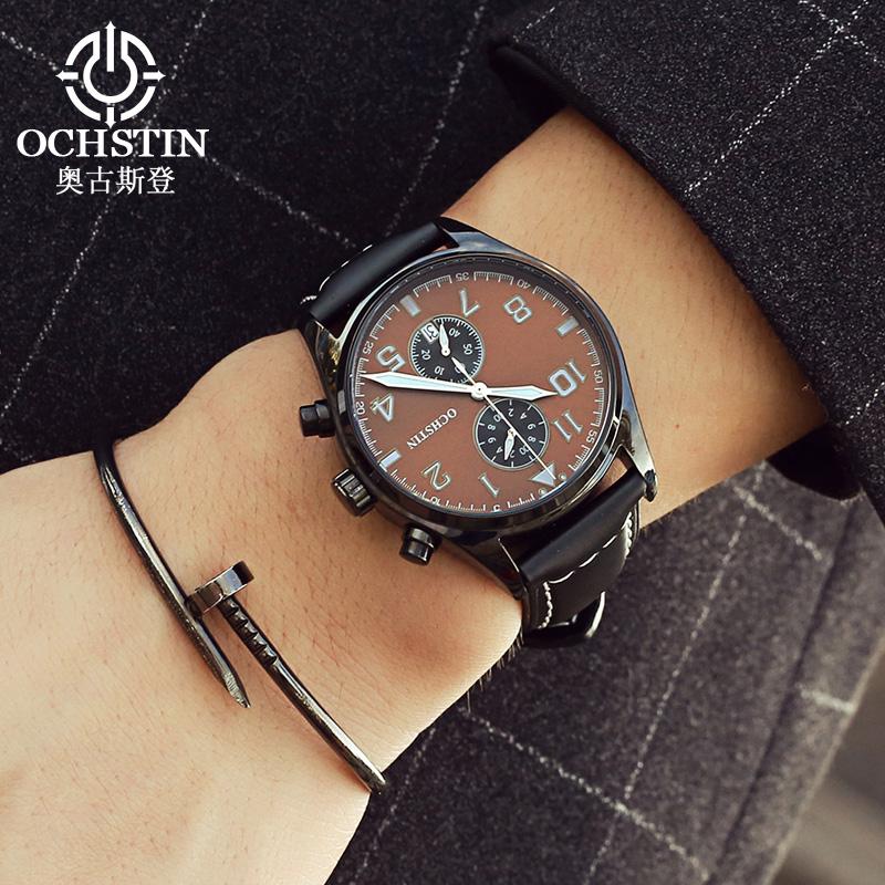 Quartz Chronograph Watch Luminous Waterproof Wrist Watch Leather Strap Date Function Pilot Style