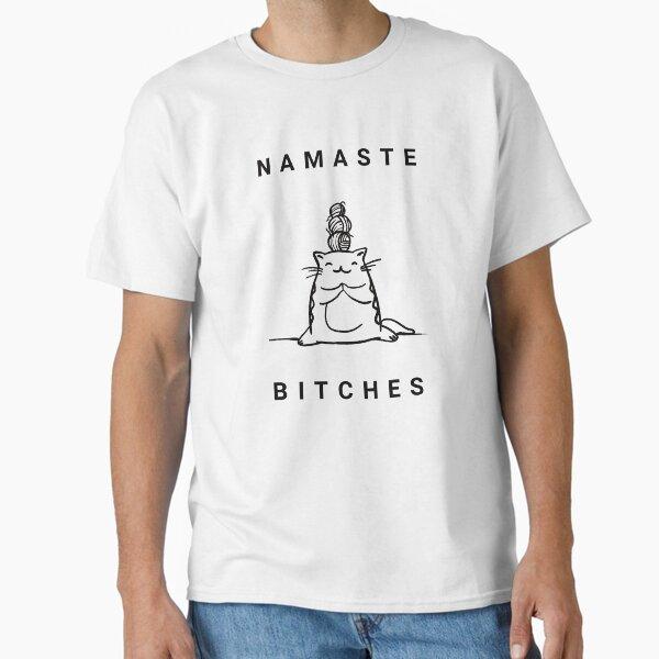

Men Casual Shirts Short Sleeves Namaste Bitches Yoga Shirt with Funny Cat White Tees Oversized T-shirts XXXL білий