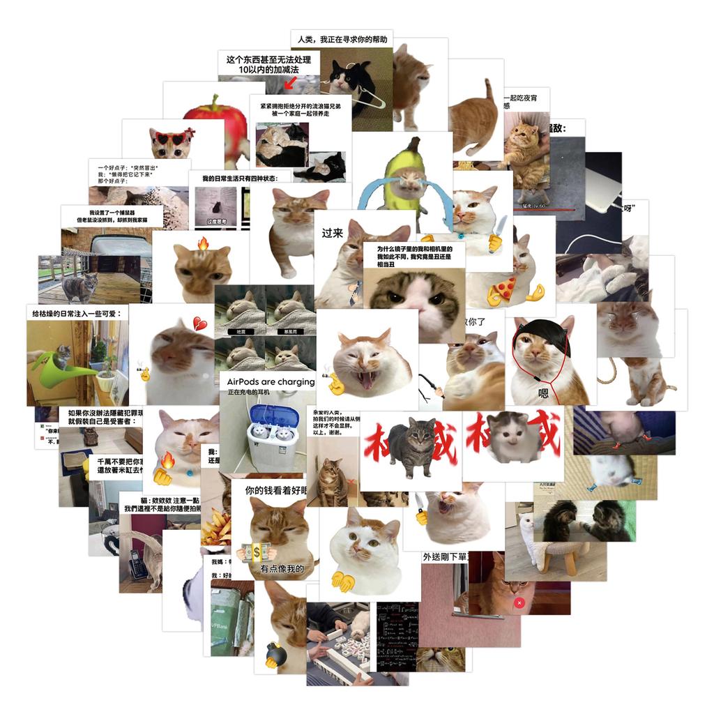 80 Cat Meme Tee Emoticon Pack 4 Open Graffiti Stickers Decorative Scooter DIY Personality Stickers