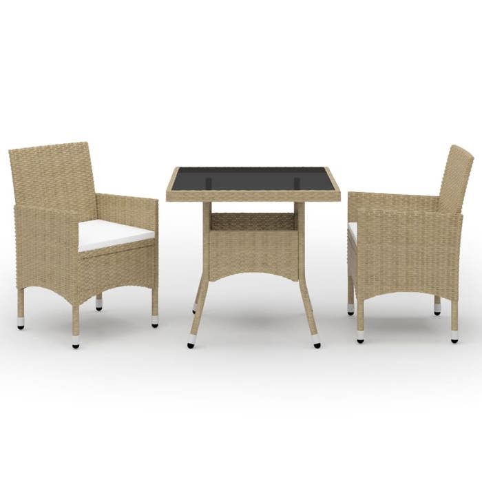 VidaXL Mobilier à Dîner de Jardin 3 pcs Ensemble de Salle à Manger d'Extérieur Mobilier de Patio Terrasse Beige Résine 3058310