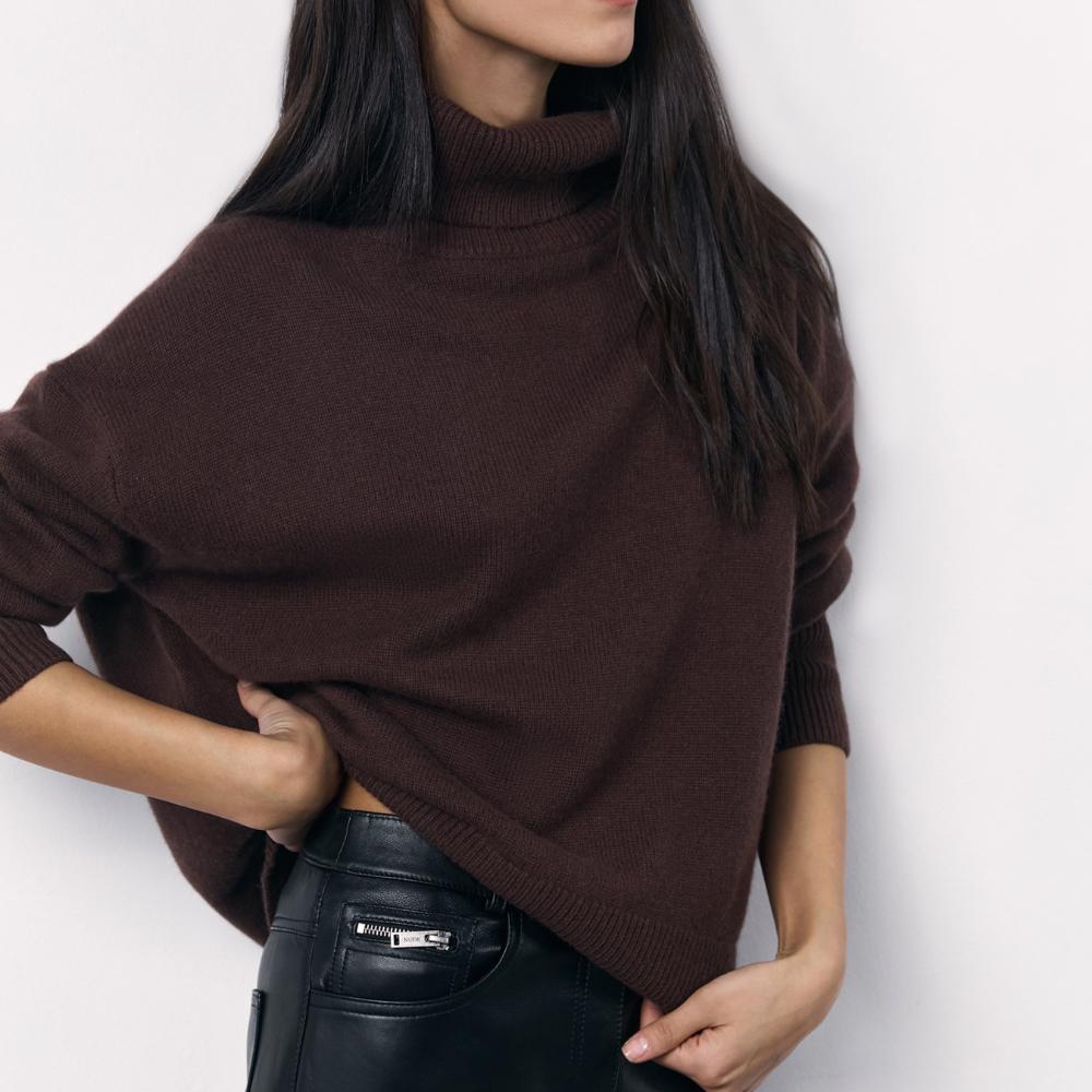 

IHUASU Женский модный повседневный однотонный свитер с длинным рукавом и высоким воротом на осень и зиму L темно-коричневого