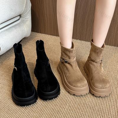 Fashion Niche Retro Designed Casual Thick Soled Short Boots for Women 2025 Winter New Style Comfortable Fashion Suede Chunky Ankle Boots