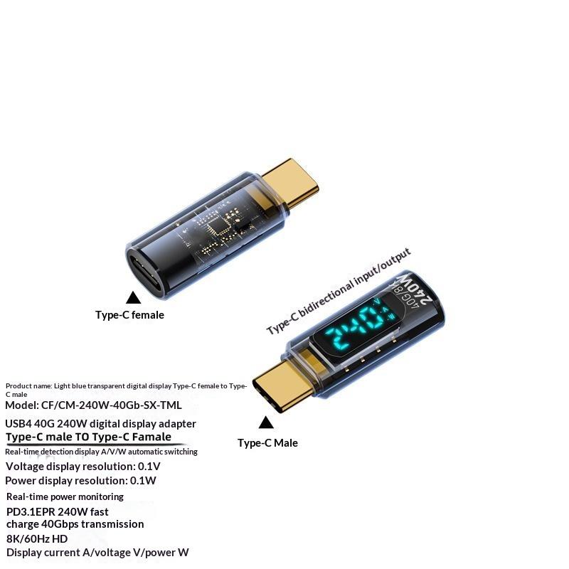 240W Usb C Power Meter Tester Led Digital Display Voltage Current Wattage Detector Type C Male To Female For Phone