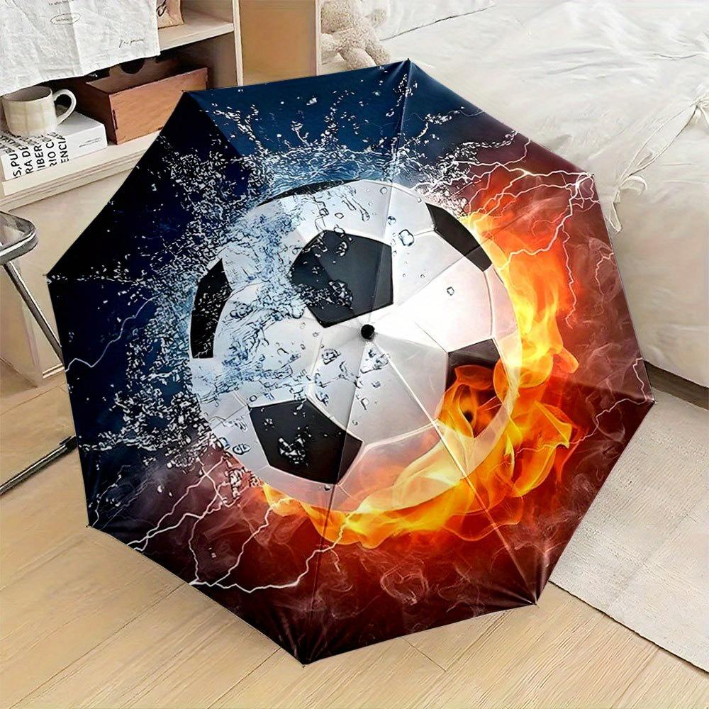 Automatic Open/Close Soccer Ball Umbrella with Flames - Folding Umbrella, Compact Travel Umbrella with Soccer Design, Lightwei