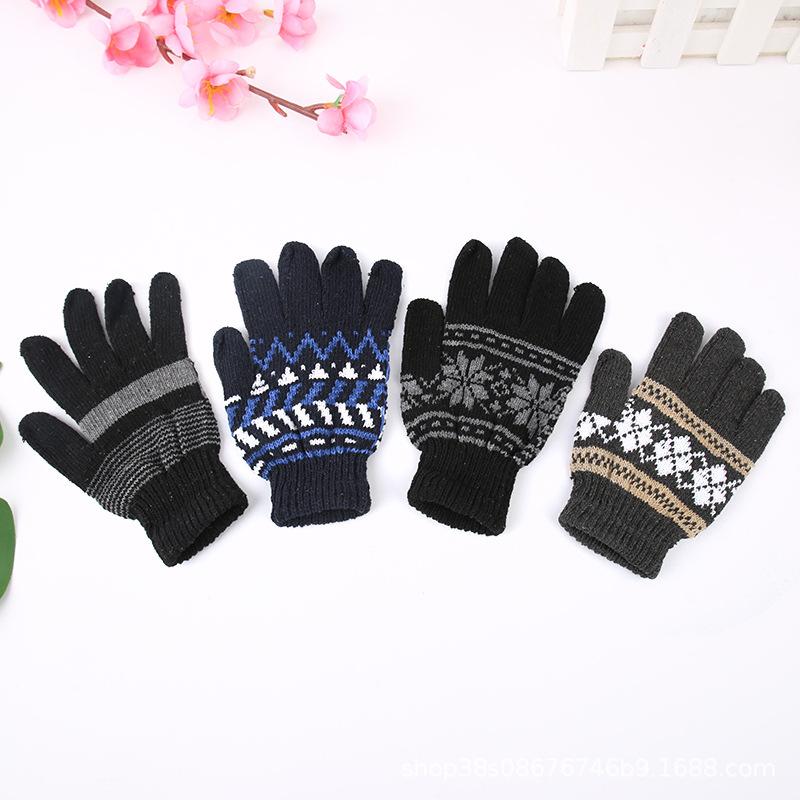 Winter new thermal gloves men's thickened full-finger gloves adult outdoor wool knitted gloves