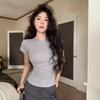 Solid Color Short Sleeve Tees Shirts Basic Pullover Tops Elegant Simple Crop Tops  Woman