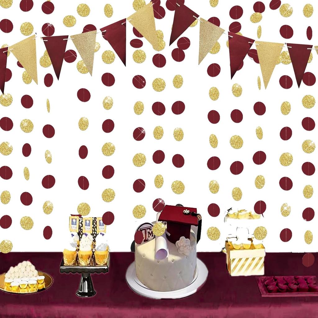 Maroon Gold Graduation Decorations 2026/Burgundy Gold Birthday Decorations Triangle Bunting Banner Burgundy Wedding Fall Bridal Shower/USC Graduation