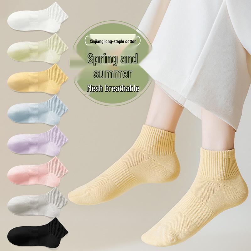 Women's Summer Ankle Socks - Pure Cotton, Thin, Seamless, Sweat-Absorbing Sports Socks