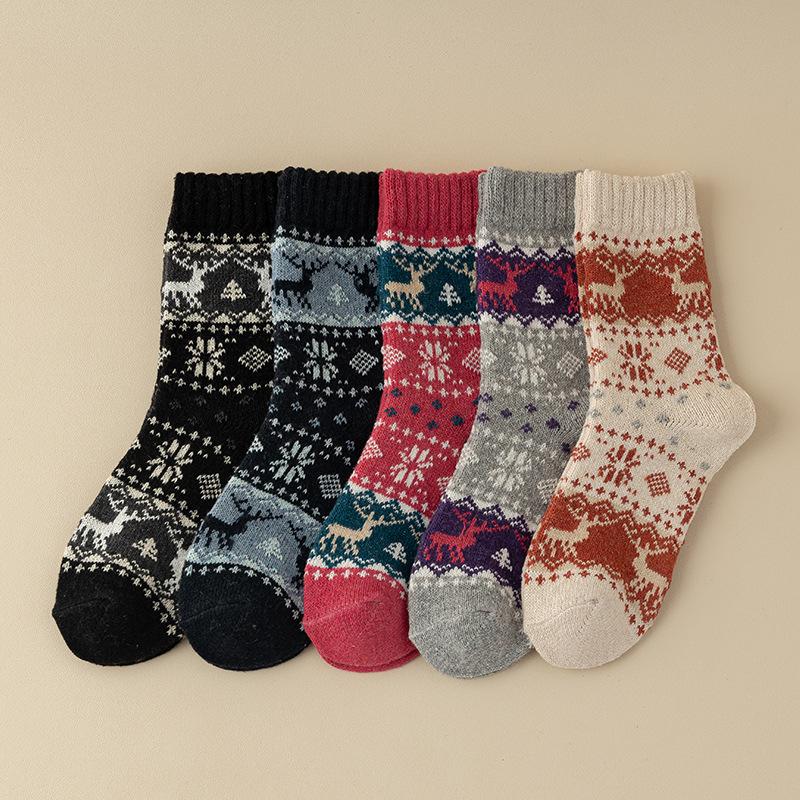5 Pairs of Women Retro Thickened Warm Ethnic Wind Rabbit Wool Mid Tube Socks