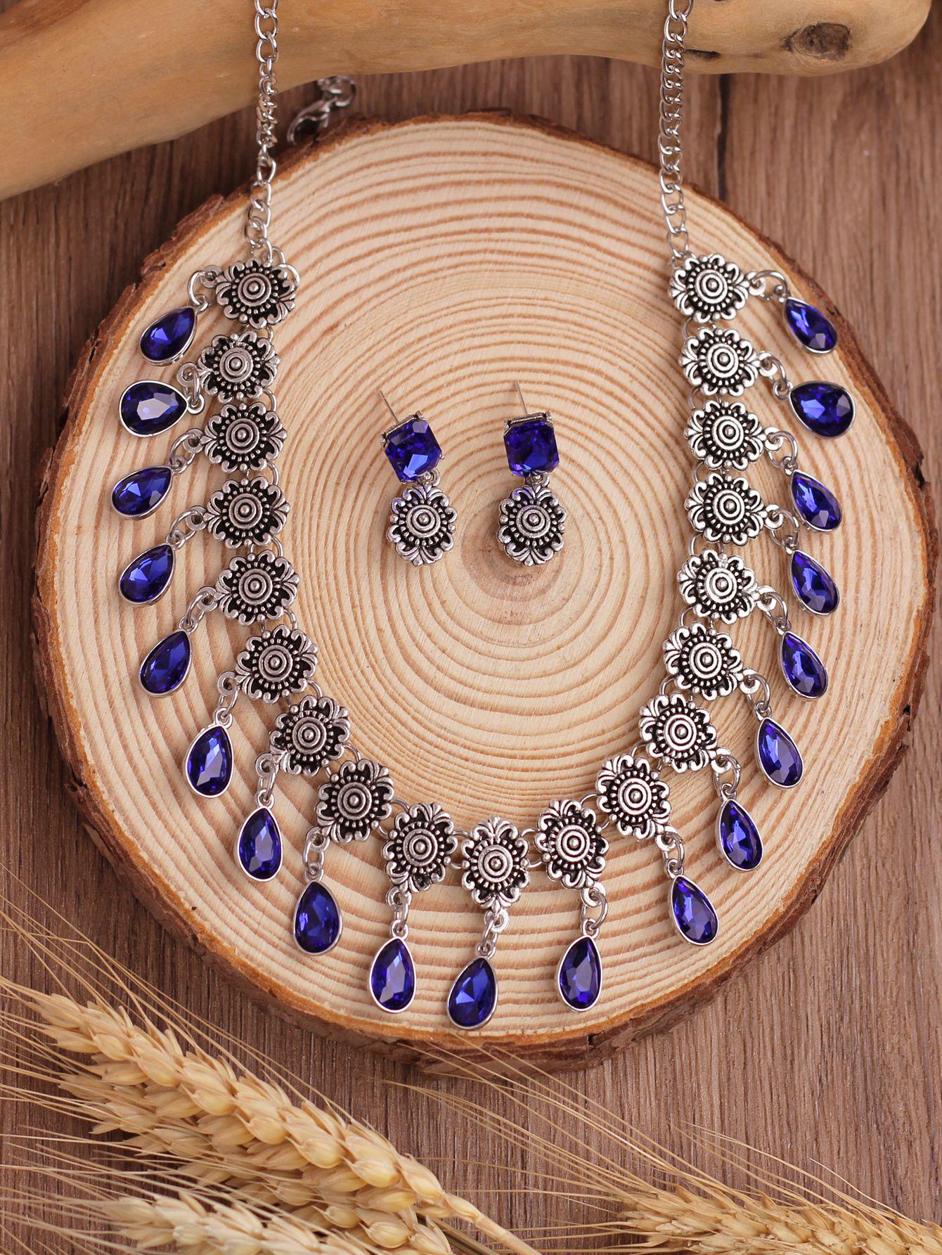 Retro Miao Jiang Ethnic Water Drop Necklace  Earring Set - European  American Fashion