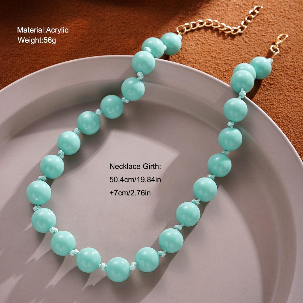 Personality Trend Multi-colored Acrylic Round Beads Chunky Short Choker Necklace for Women Statement Boho Beach Vacation Jewelry