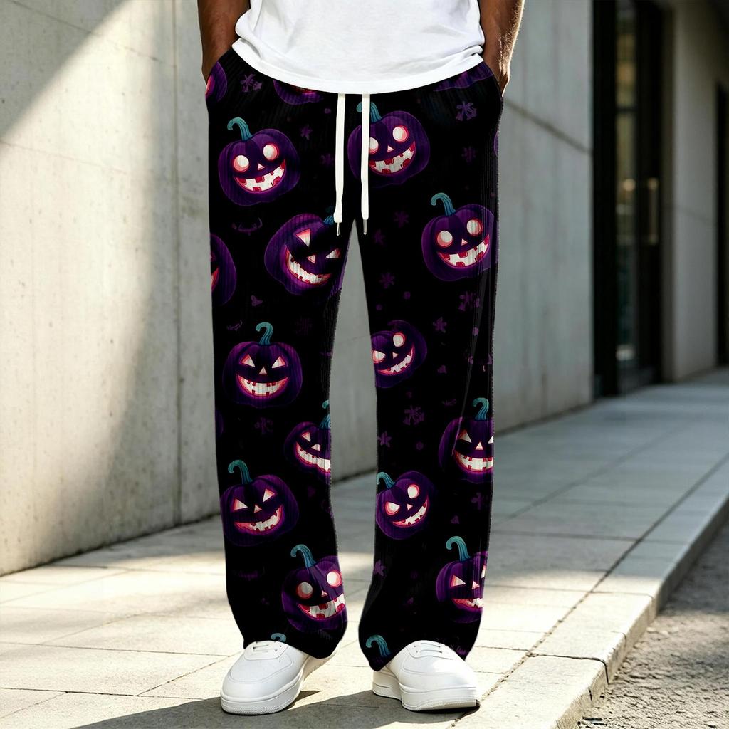 Men's Long Halloween Print Knit Pants for Holiday Costume