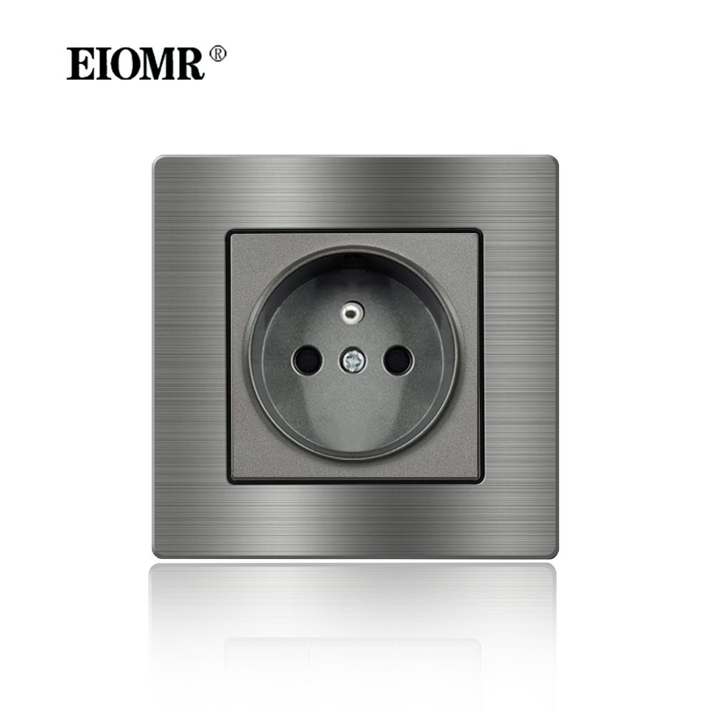 EIOMR France Standard Electrical Socket Grey Aluminum Alloy Panel Light Switch Rj45 Tv 220V 16A Wall Outlets for Home Appliance